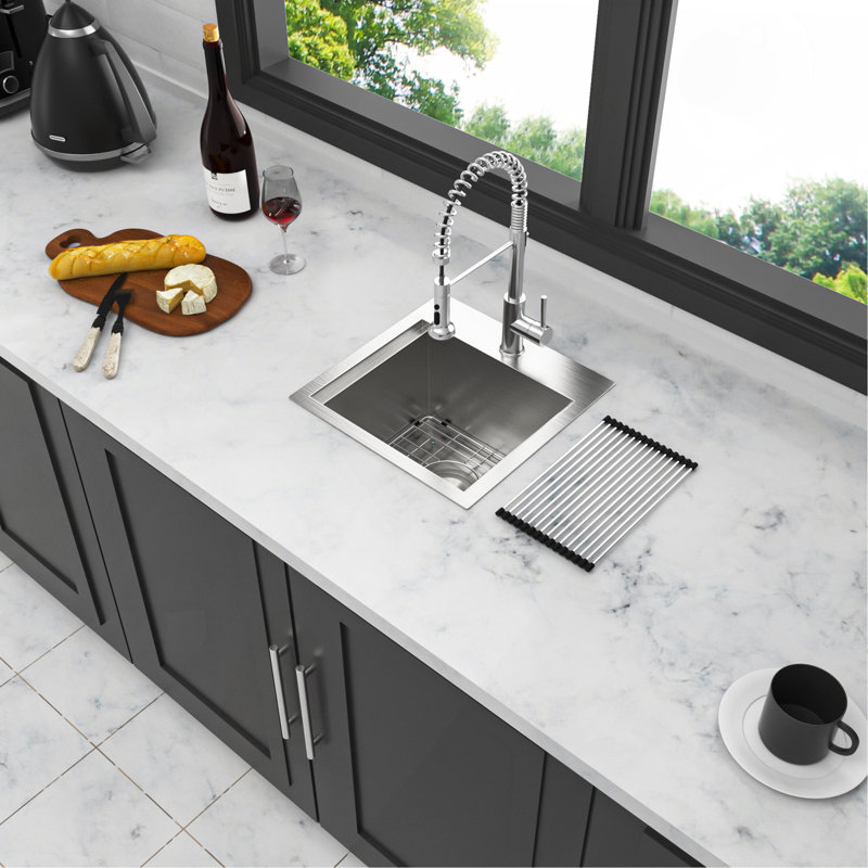 15 Inch Drop In Kitchen Sink - 15 "X 15" Kitchen Sink Stainless Steel 18 Gauge Workstation Sink Drop-In Topmount Single Bowl Kitchen Sink