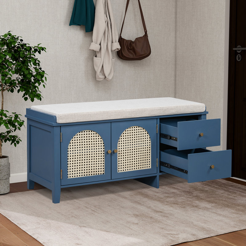 Banc à chaussures rétro avec rangement et coussin, Navy