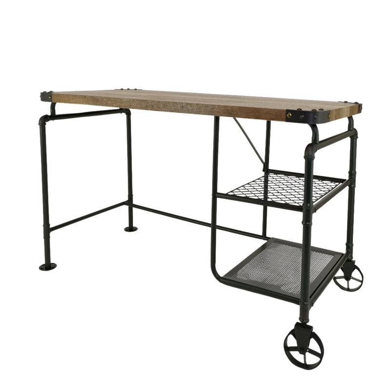Bureau industriel antique à 2 tablettes