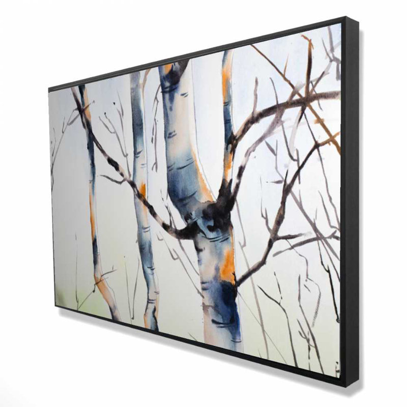 Three Small Birch Trees - Grey Landscapes Framed Canvas Decor