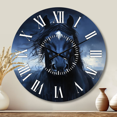 Midnight Stallion - Boho Silent Metal Wall Clock, Printed on Metal