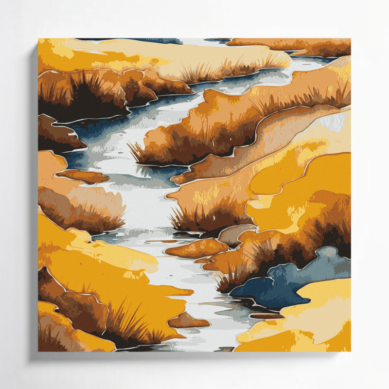Aquarelle, paysage, toile brune, art mural, H 16 po x l 16 po