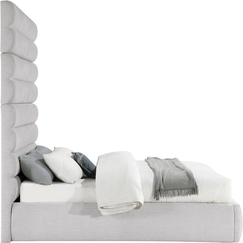 Lit en tissu Adam, Grand, Tissu texturé en lin gris