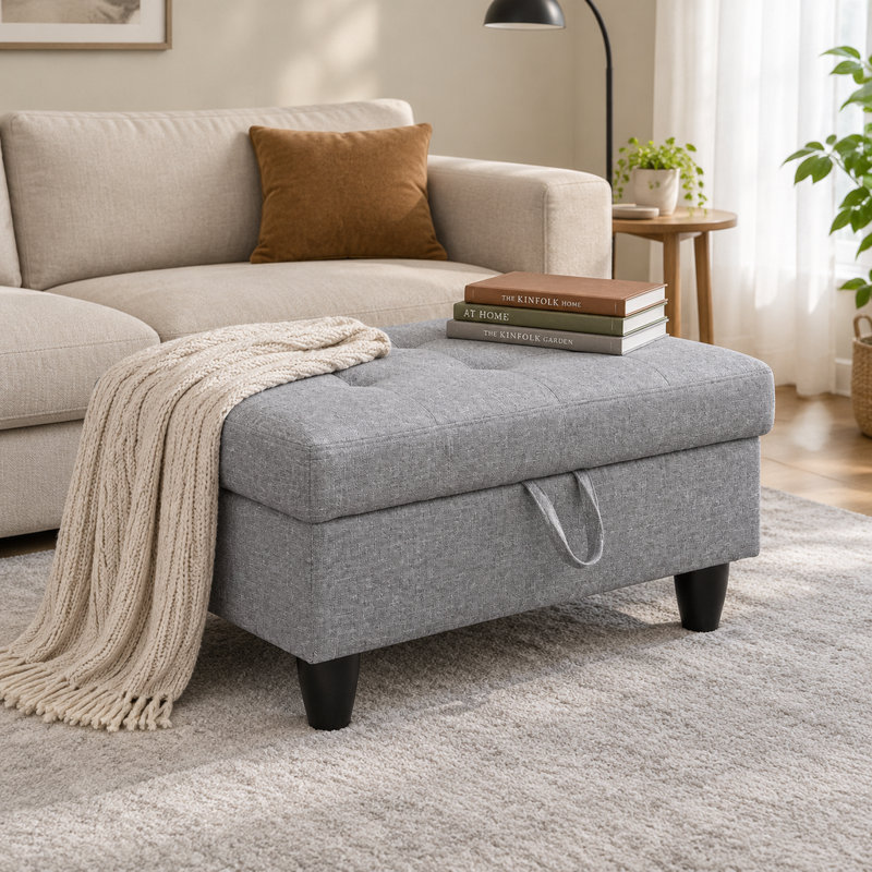 Parsifal Upholstered Fabric Storage Ottoman, Gray