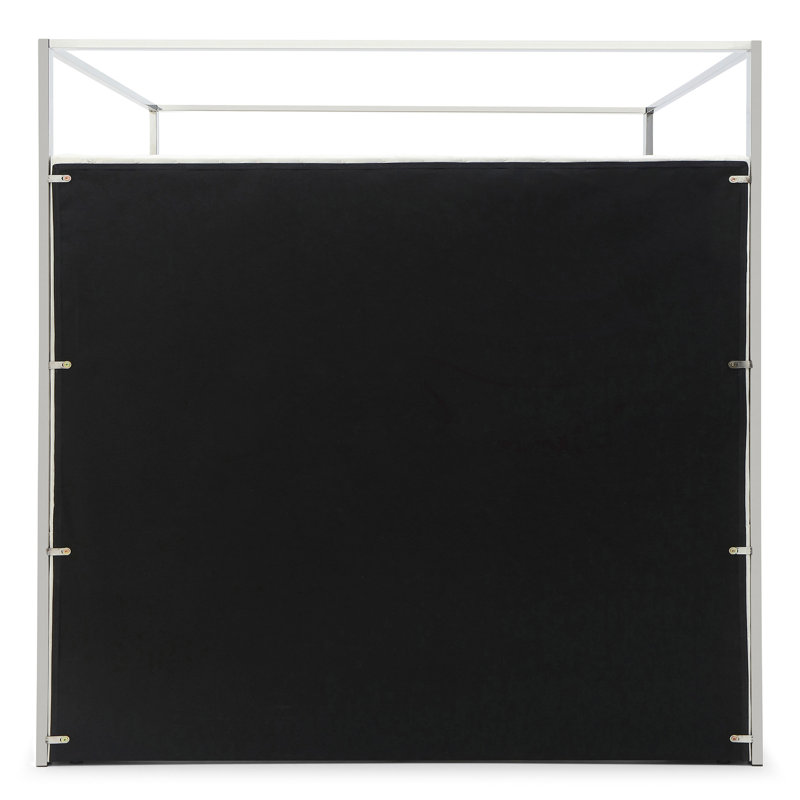 Jeffrey Canopy Velvet Upholstered King Bed Frame In Cream, King, Cream