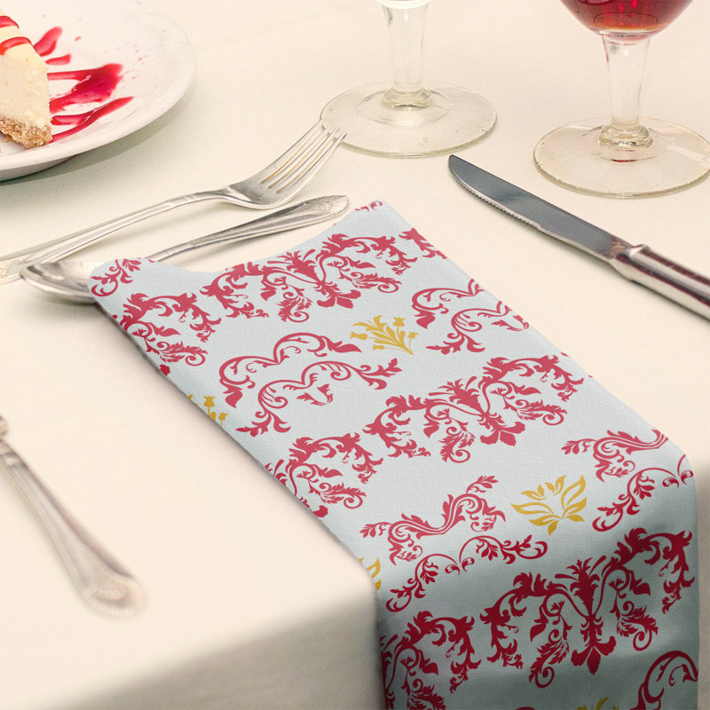 Damask Square Napkin, Red/White/Gold, Polyester, 22" W x 22" L