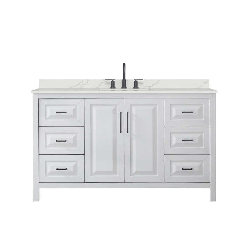 Daria 60'' W Vanity, White, Matte Black, White Quartz