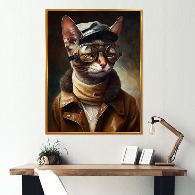 Chat portant des vêtements I - reproduction sur toile avec cadre flottant