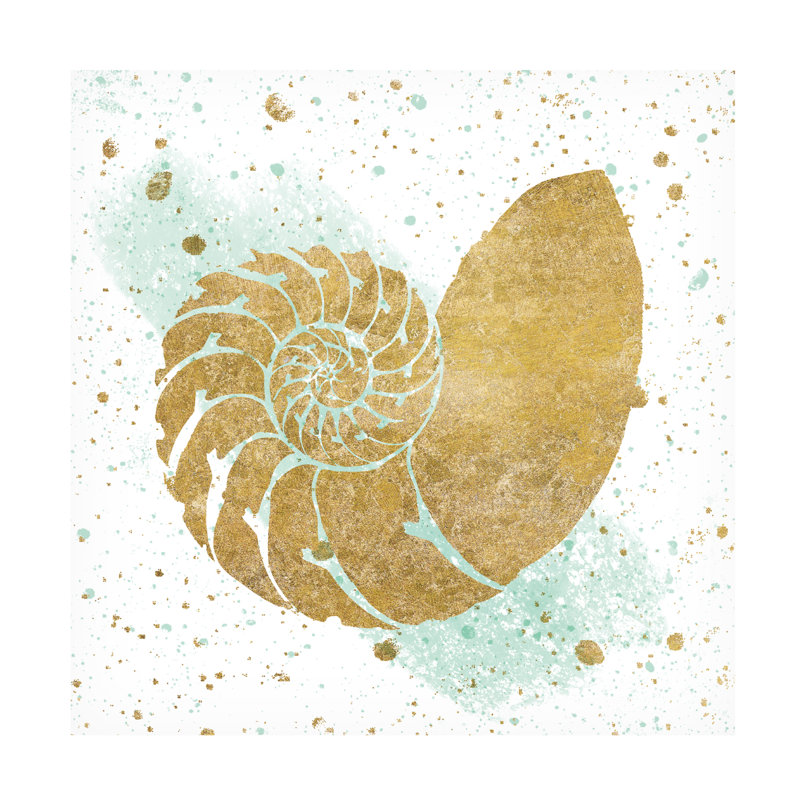 Silver Sea Life Aqua Shell Canvas Print in White and Tan
