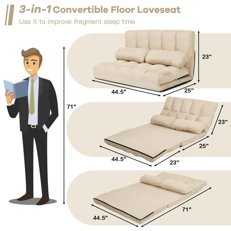 Futon et matelas à dossier simple en similicuir de 44,5 po Namirah, Beige