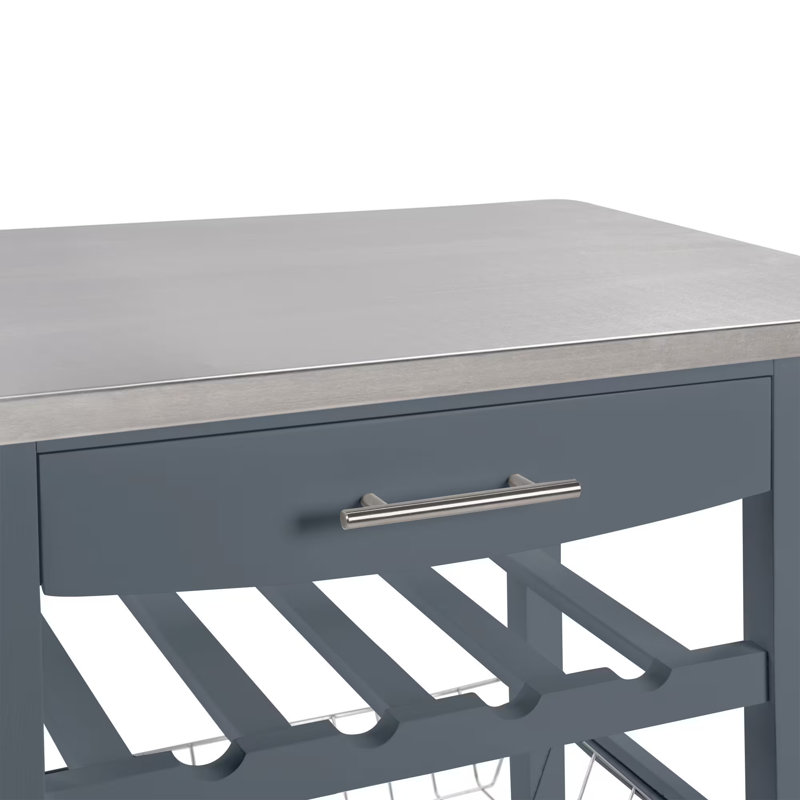 Mobile Rolling Kitchen Island Trolley Serving Cart, Gray, 33" H 30" W x 16" D,  Stainless Steel