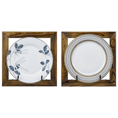2 Piece Farmhouse Wood Plate Display Rack