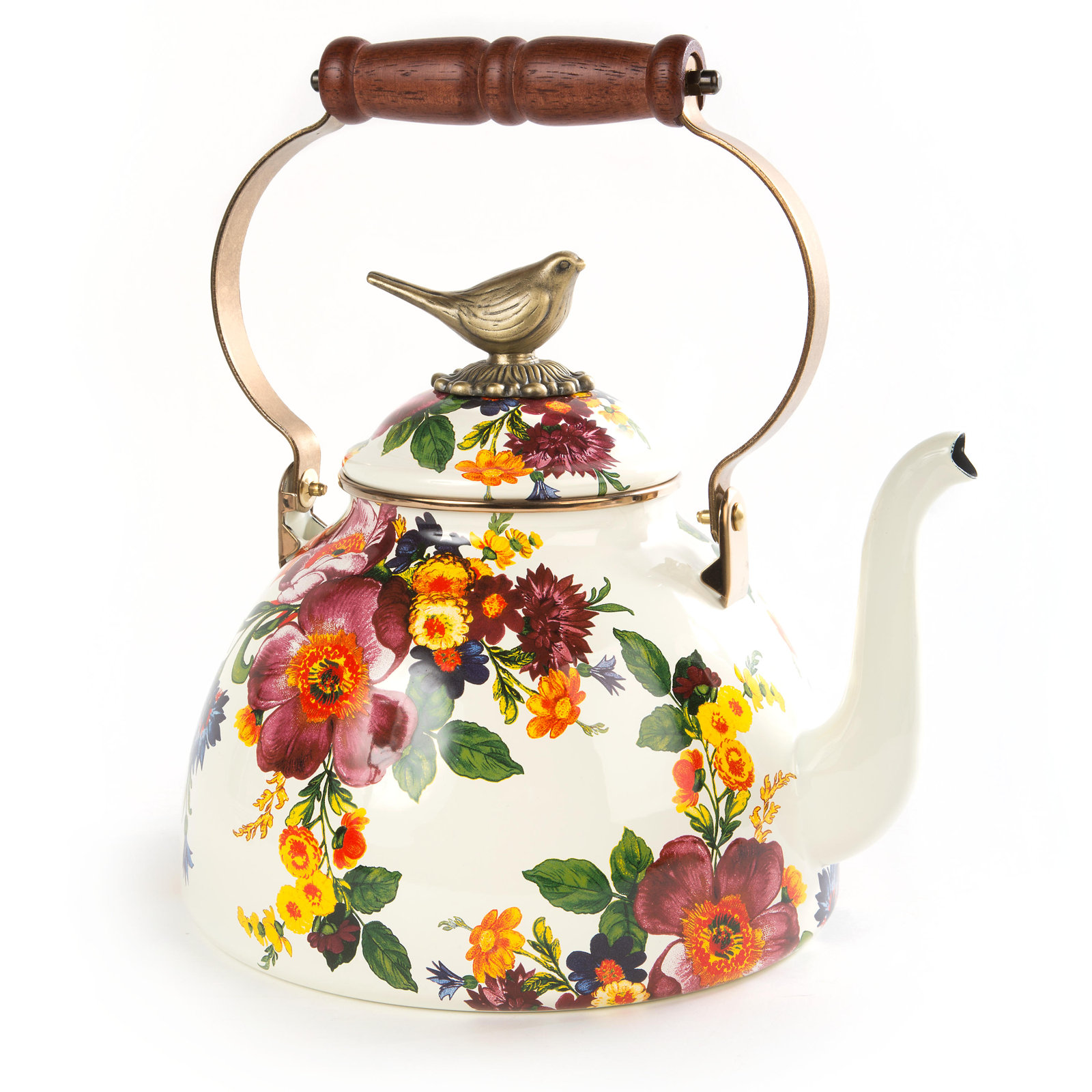 MacKenzie Childs Flower Market 3 Quart Tea Kettle with Bird