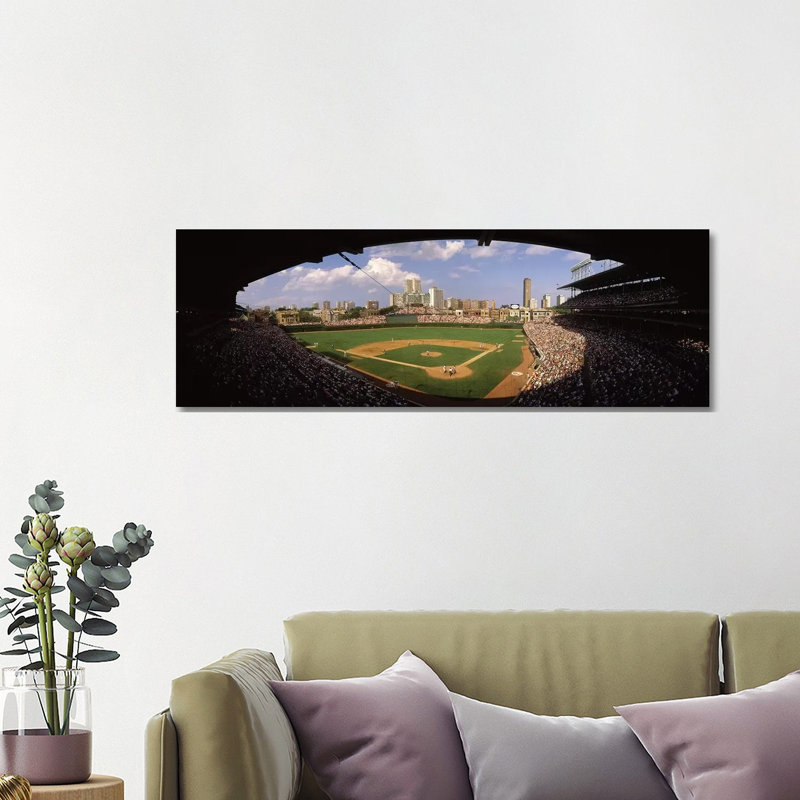 Spectators In A Stadium, Wrigley Field, Chicago Cubs, Chicago, Cook County, Illinois, USA by Panoramic Images - Wrapped Canvas Panoramic Print