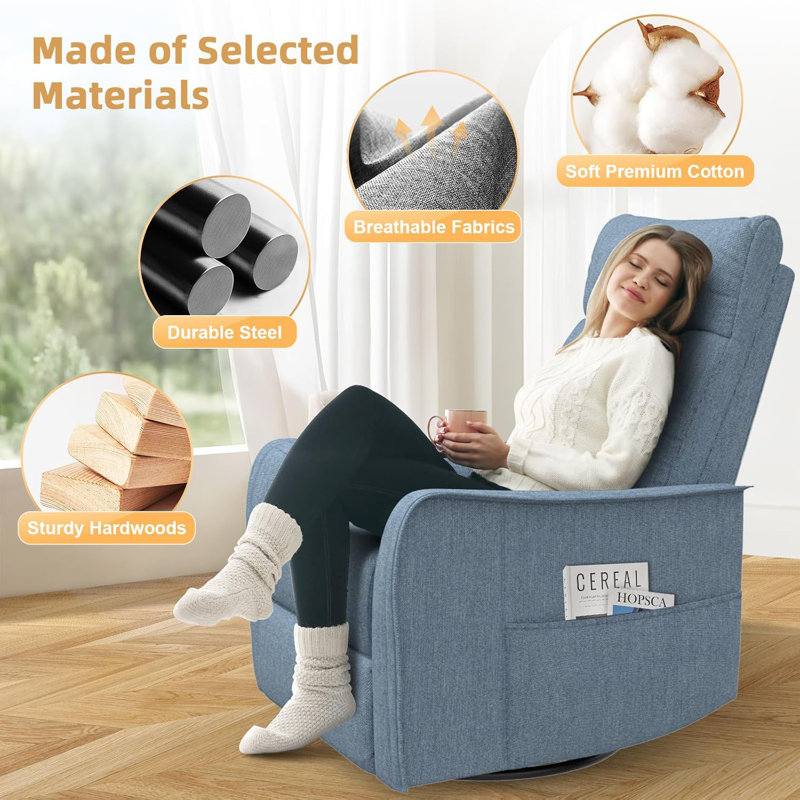 67cm Wide Lift Assist Home Theatre Recliner with Massager, Blue
