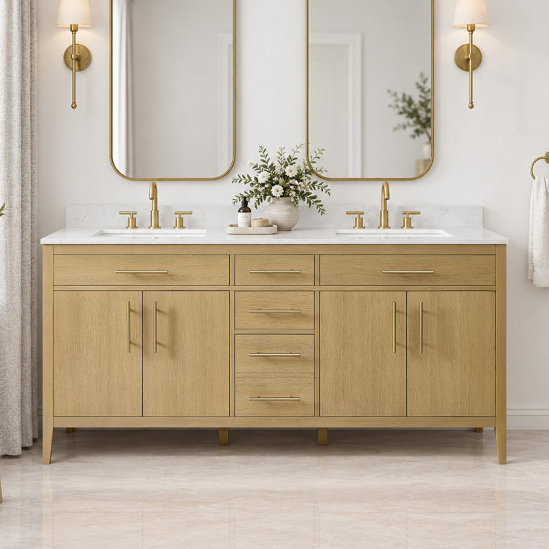 Freestanding Standard Double Vanity Bathroom Vanity With Marble Top