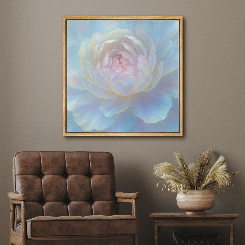 Pivoine bleue pastel, Cadre naturel, H 24 po x l 24 po x P 1,5 po