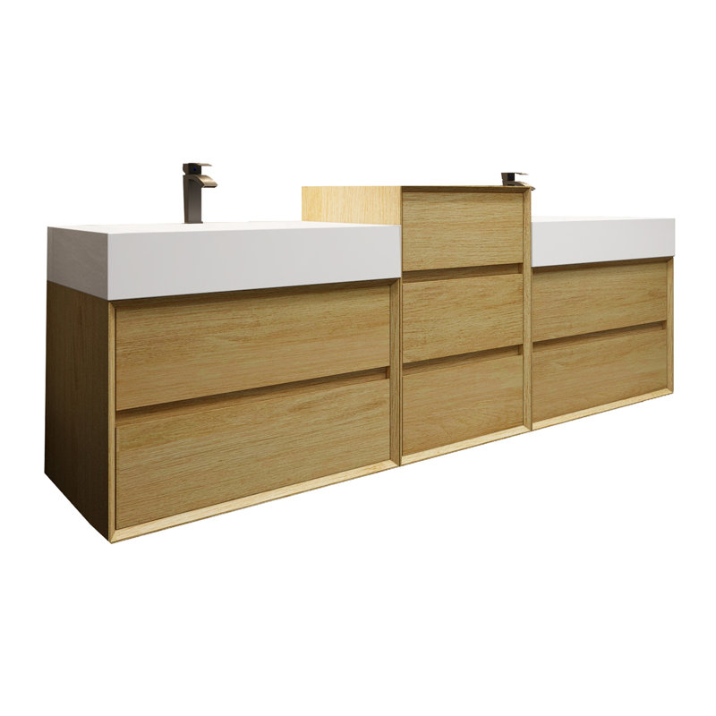 Albizu 104" Wall-Mounted Double Bathroom Vanity, Brown