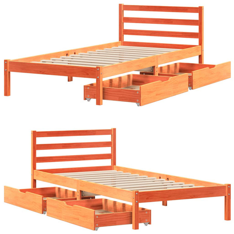 Solid Wood Storage Bed, Wax Brown, Single (3')