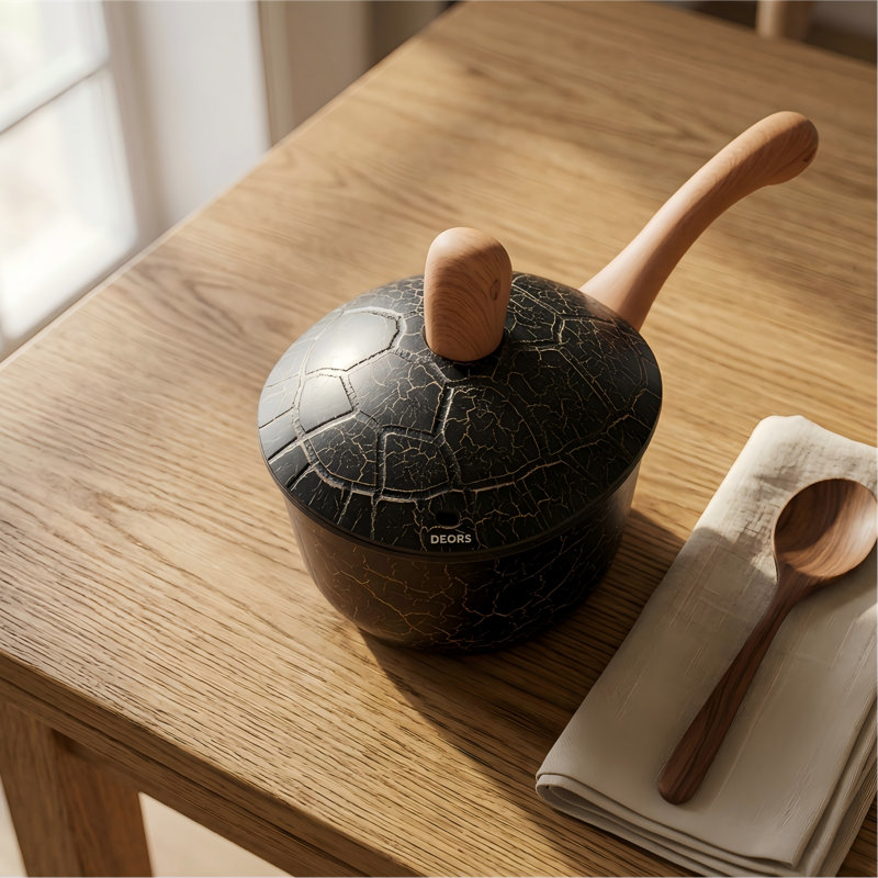 DEORS 2,8 pte Casserole antiadhésive en céramique avec couvercle, petit pot à lait Bionic Turtle, soupe sans PFAS et PFOA