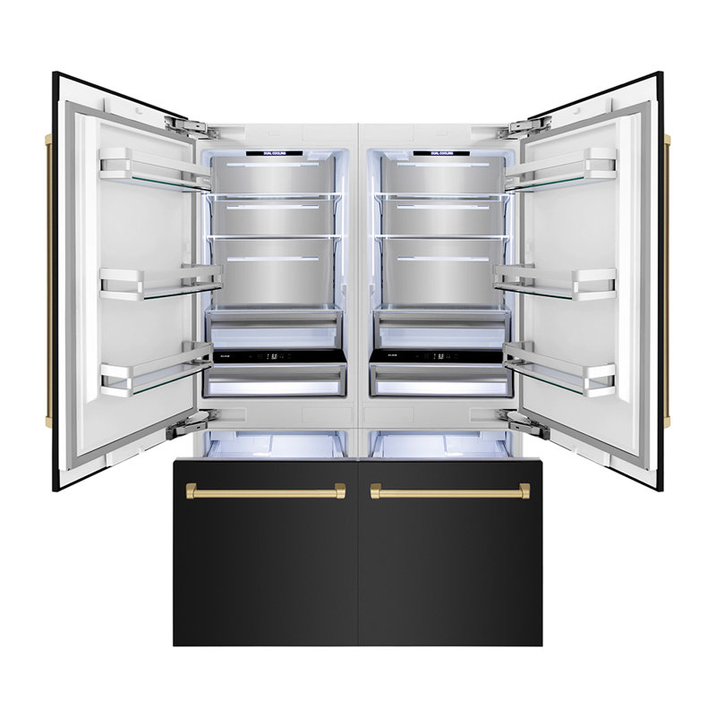 ZLINE 60 in. Built-In Refrigerator w/ Water Dispensers & Ice Makers, Champagne Bronze, Black Stainless Steel