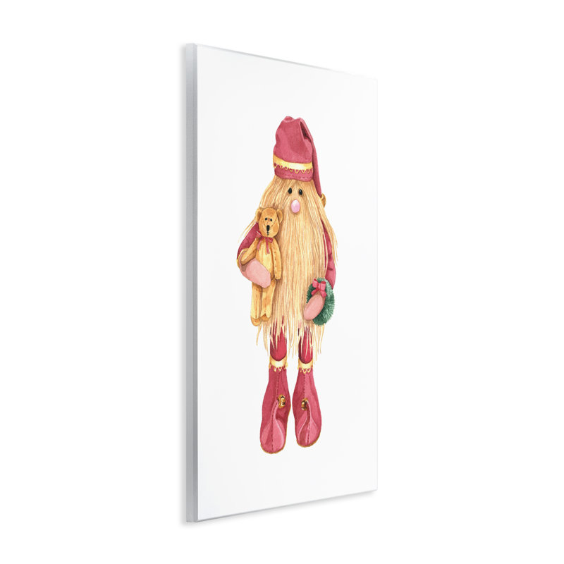 Plaque murale Elf du Père Noël avec ours en peluche, design par Nancy Overton, H 19 po x l 13 po