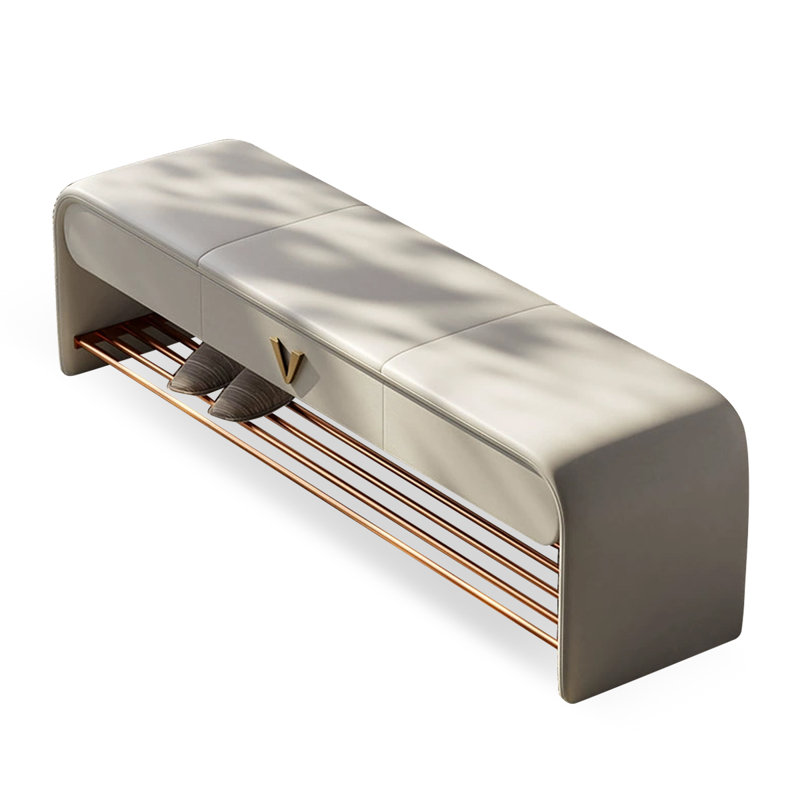 Banc de rangement rembourré pour chaussures, Beige