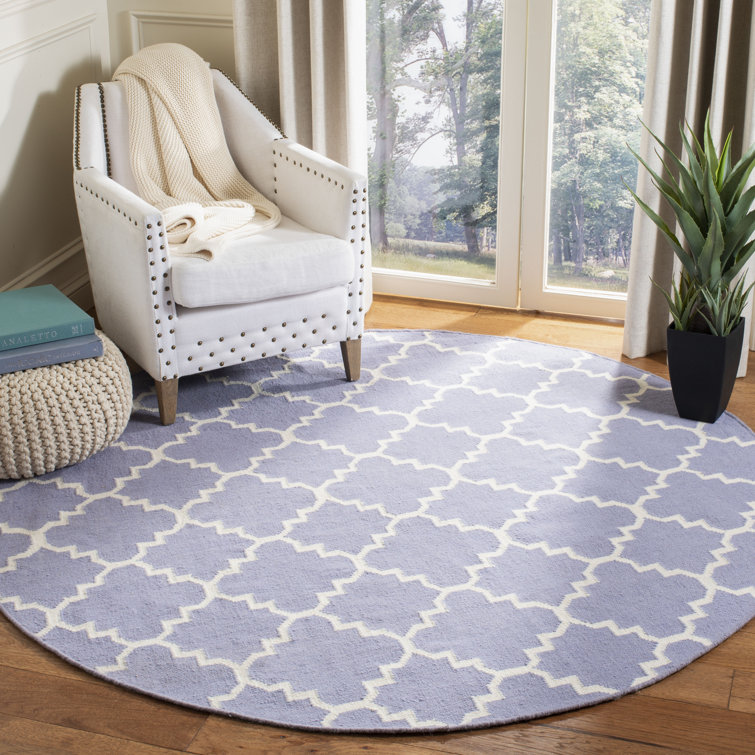 Milltown Hand Woven Flat Weave Wool/Cotton Geometric Rug in Ivory/Purple