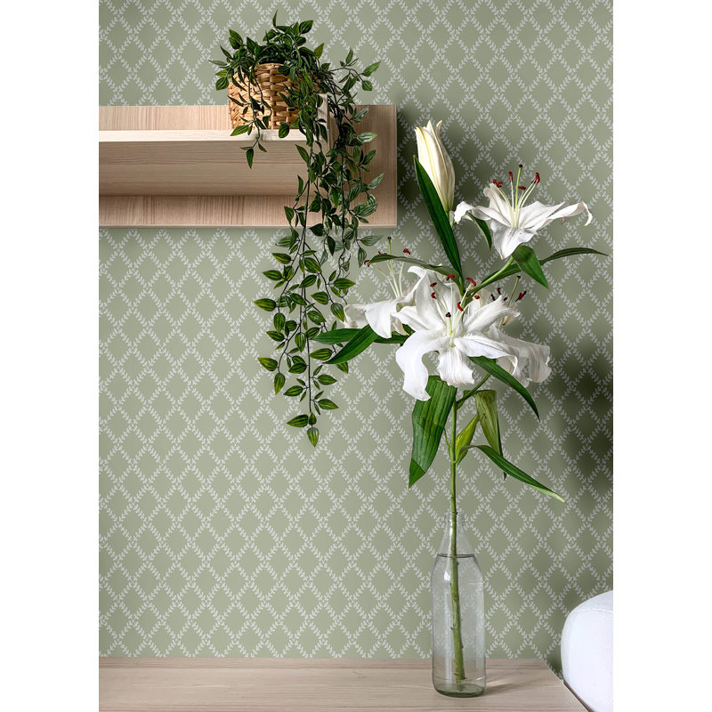 Trevor Sage Leaf Trellis Wallpaper, Sage
