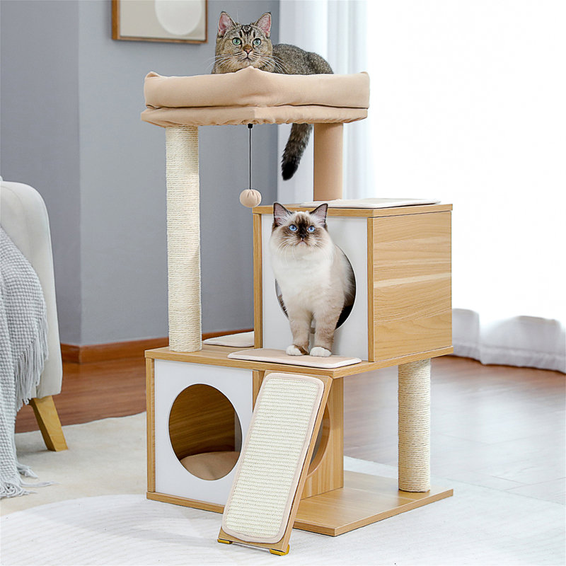 Maison dans un arbre à chat 35 po, Beige / Blanc