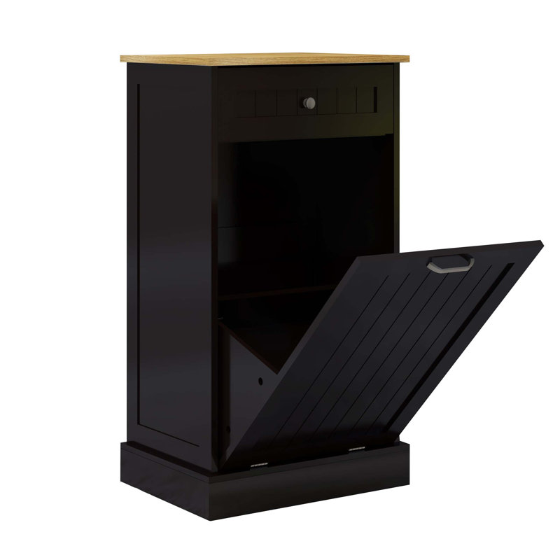 Armoire à ordures inclinable avec un tiroir et un compartiment, Noir