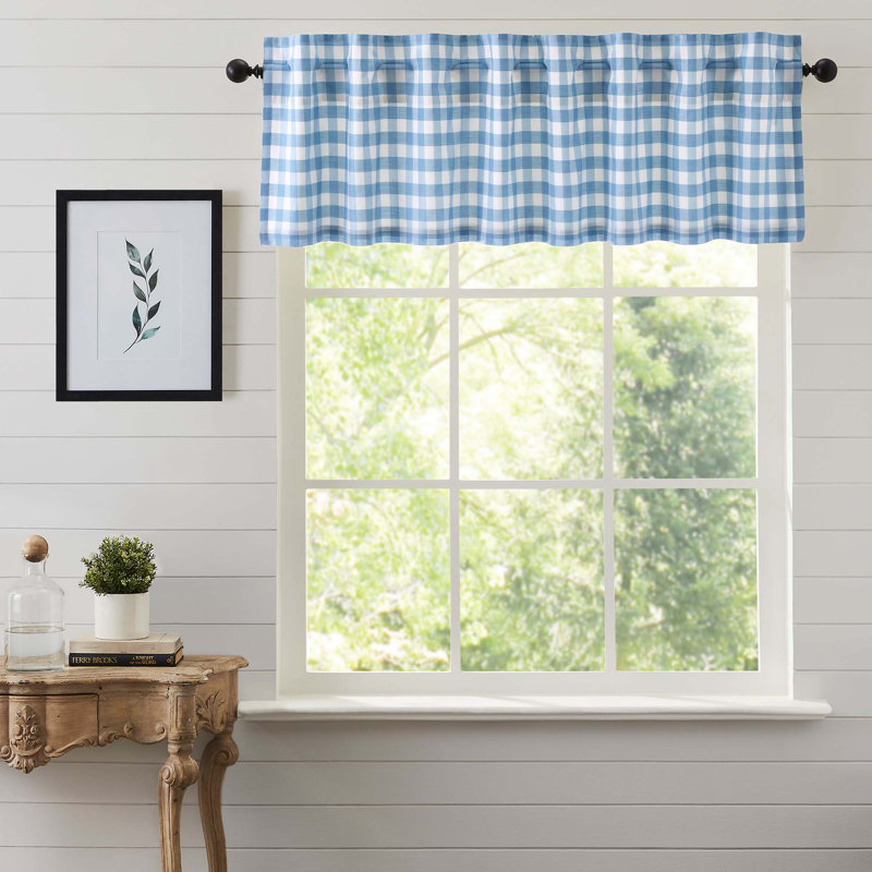  Cantonnière en coton à carreaux Annie Buffalo, Bleu gris, L 72 po x L 16 po