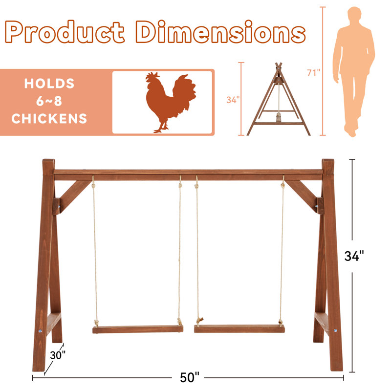 Chicken Roosting Bars for Hens with 2 Chicken Swings, Chicken Perch for Pet's Healthy & Play, Chicken Coop Accessories for 6-8 Chickens, Easy to Assemble&Clean