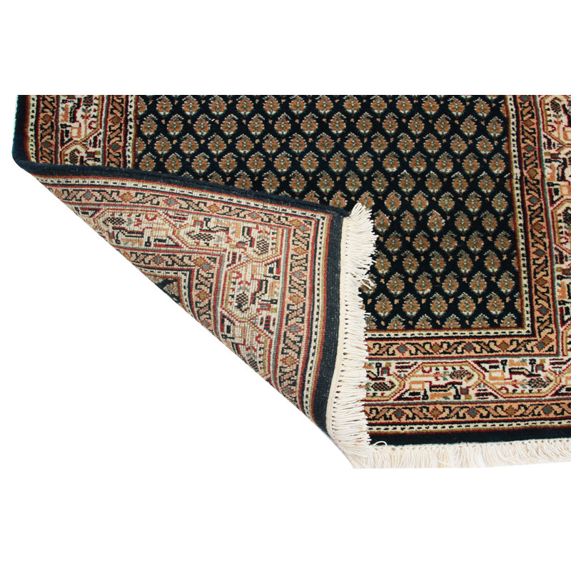 Hand-Knotted High-Quality Black and Brown Runner, Runner 2'7" x 6'4"