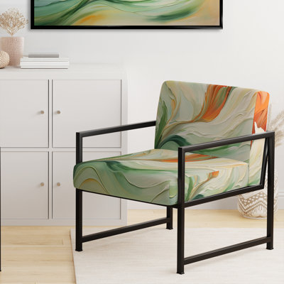Green Flowing Petals - Chaise d'appoint rembourrée à motif abstrait