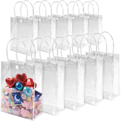 Sacs-cadeaux transparents en PVC avec poignées, sacs de cadeaux transparents réutilisables 6,7 po x 9 po
