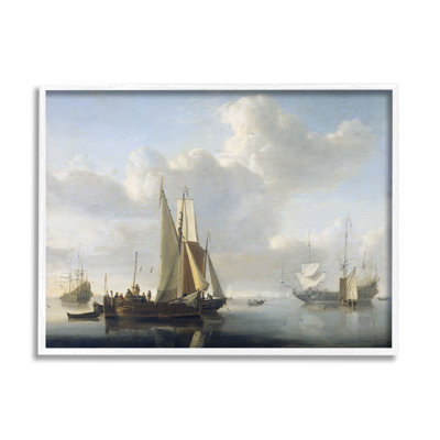 «Ships Avant the Shore» par Van den Velde Classic par One1000paintings - peinture sur toile à cadre flottant