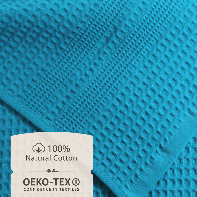 Waffle Bath Towel Set – 6-Piece 100% Natural Cotton Quick-Drying, Super Absorbent, Classic Style, Aqua
