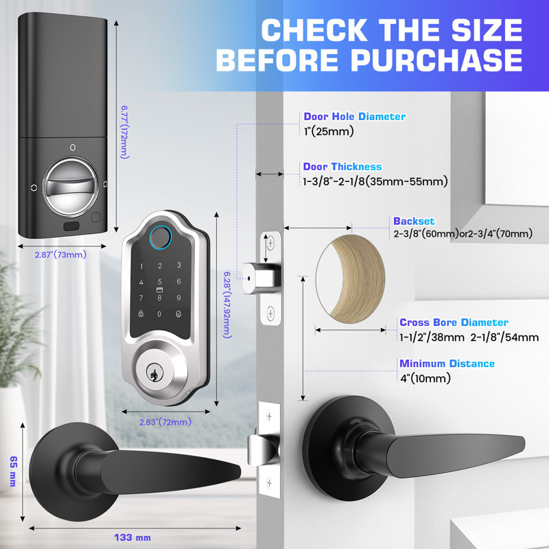 Smart Locks for Front Door, Built-in WiFi Deadbolt, App Remote Control, Touchscreen Keypad, 8 Months Battery, Chrome