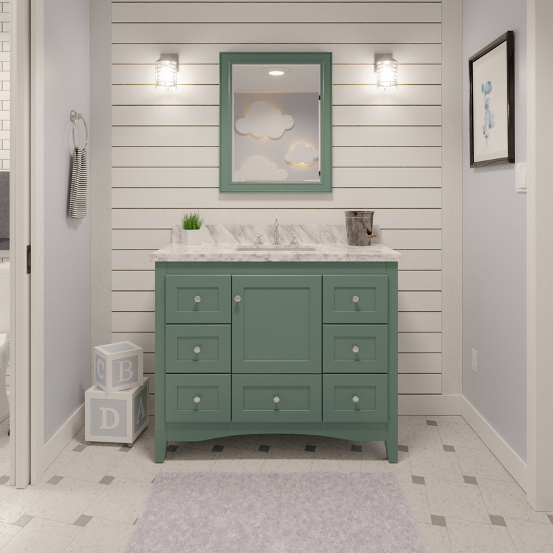 Ensemble de meuble-lavabo simple 42 po Edber, Marbre de Carrare, Vert sauge