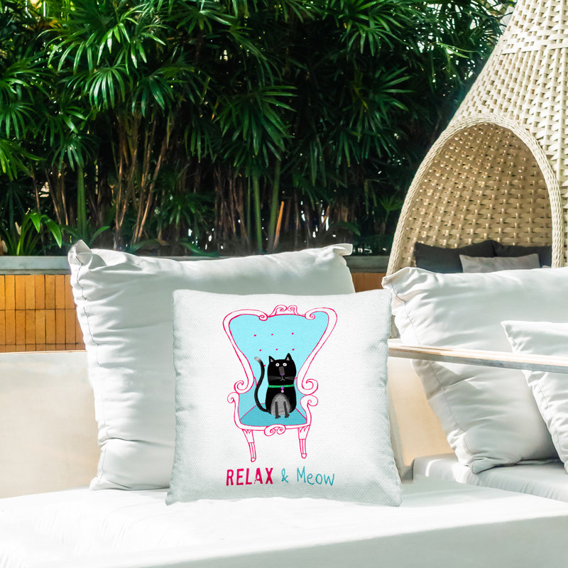 Coussin décoratif pour l'extérieur Relax & Meow par Carla Daly