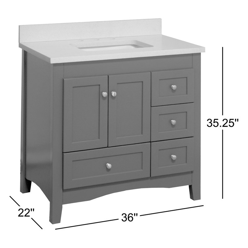 Abbey 36" White Pine Single Bathroom Vanity with Stone Countertop