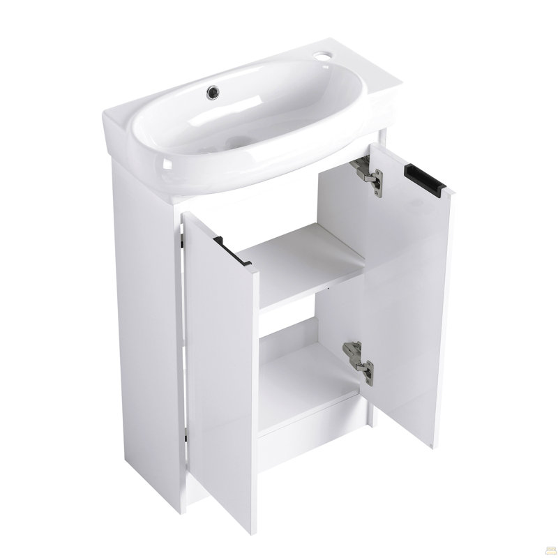 Meuble-lavabo autoportant de 23 po avec lavabo et portes à fermeture douce, White
