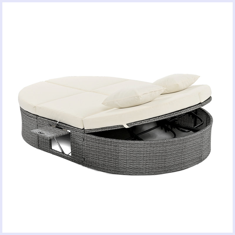 Leontiy 55.3'' Wide Patio Daybed with Cushions, Beige, Gray