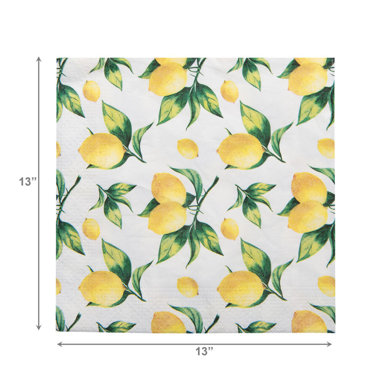 Paquet de 20 serviettes citrons 3 plis déjeuner - ensemble de 6