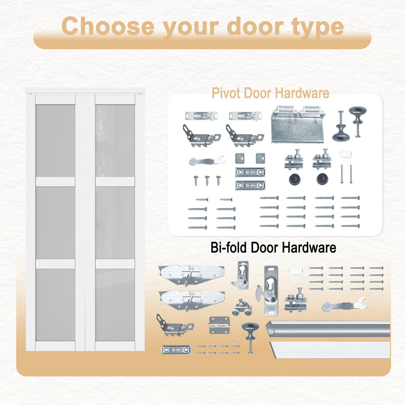 24" x 80" Frosted Glass White MDF Pivot Door