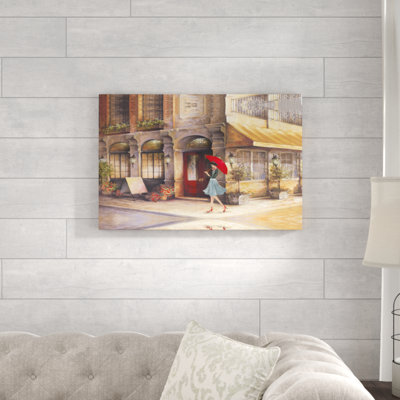 Reproduction d’art sur toile, "Woman Red Umbrella Bistro Street"