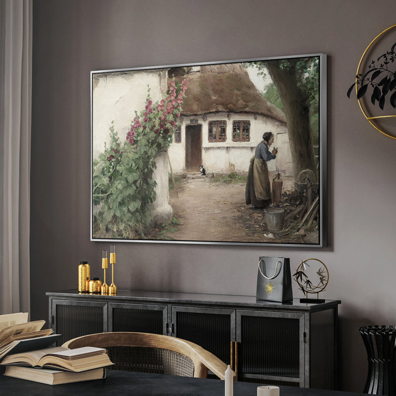 Paysage rétro - DLVI, Toile encadrée noyer flottant, H 27 po x l 41 po x P 2 po