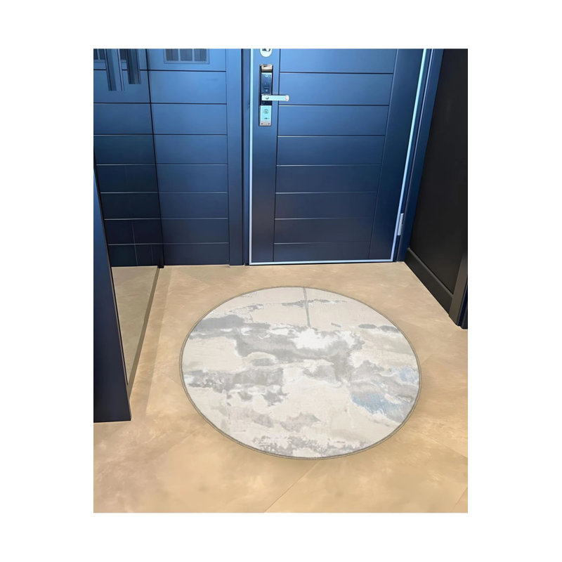 Modern Decorative Carpet With Abstract Patterned Woven Base In Beige Tones, Round 2'8"