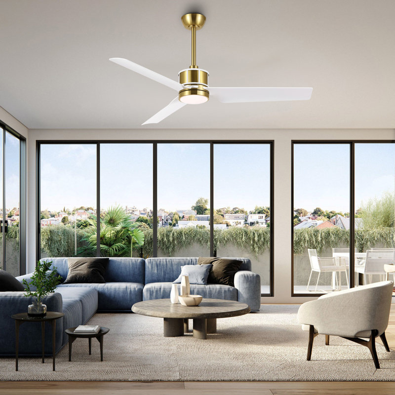 52" Modern 3-Blade Indoor Ceiling Fan with Integrated Dimmable LED Light and Remote Control, White
